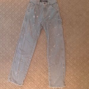 Urban outfitters high rise carpenter jeans grey with pink paint splatter